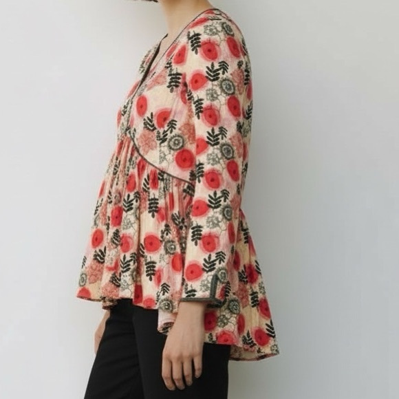 Matilda Jane Boho V-Neck Floral Blouse, High-Low Hem, Long Sleeves, Size M - Picture 3 of 11